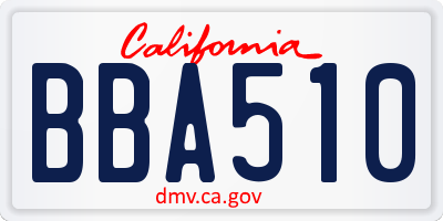 CA license plate BBA510