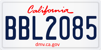 CA license plate BBL2085