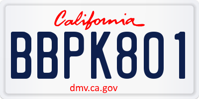 CA license plate BBPK801