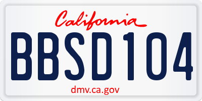 CA license plate BBSD104