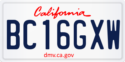 CA license plate BC16GXW