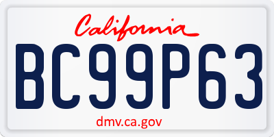 CA license plate BC99P63