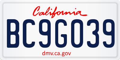 CA license plate BC9G039