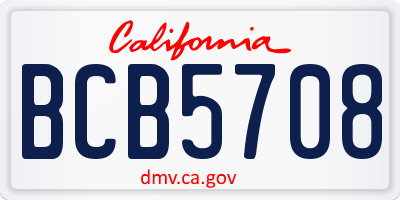 CA license plate BCB5708