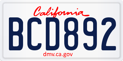 CA license plate BCD892