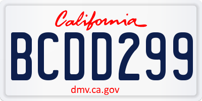 CA license plate BCDD299