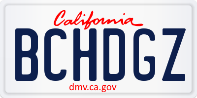 CA license plate BCHDGZ