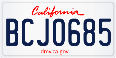 CA license plate BCJ0685