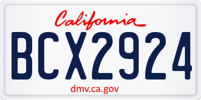 CA license plate BCX2924