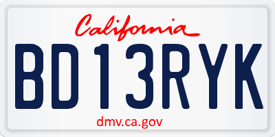 CA license plate BD13RYK