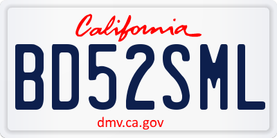 CA license plate BD52SML