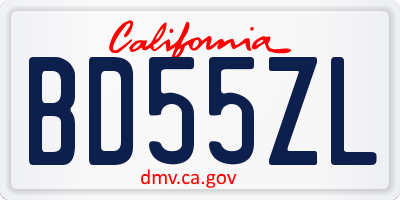 CA license plate BD55ZL