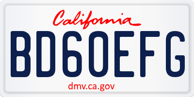 CA license plate BD60EFG