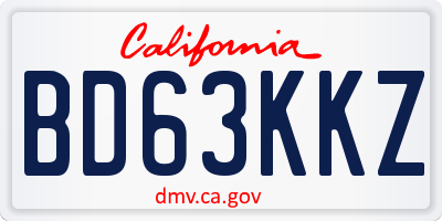 CA license plate BD63KKZ