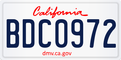 CA license plate BDC0972