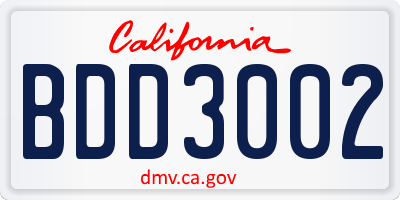 CA license plate BDD3002