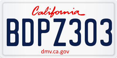 CA license plate BDPZ303