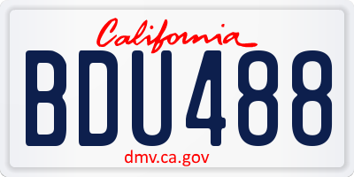 CA license plate BDU488