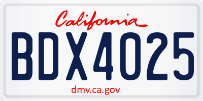 CA license plate BDX4025