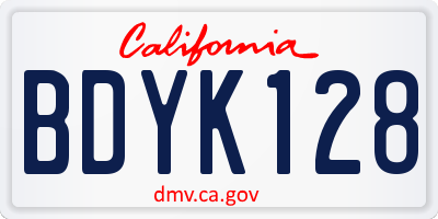 CA license plate BDYK128