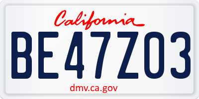 CA license plate BE47Z03