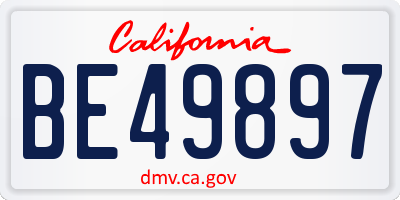 CA license plate BE49897