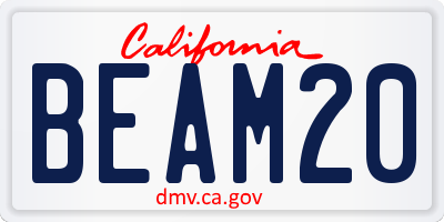 CA license plate BEAM20