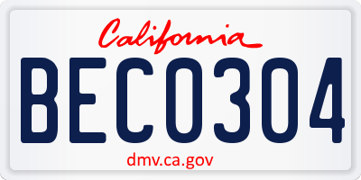 CA license plate BEC0304