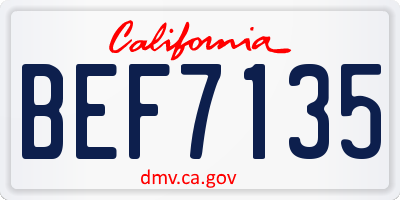 CA license plate BEF7135