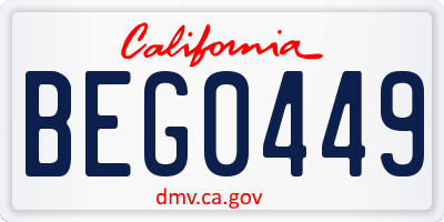 CA license plate BEG0449