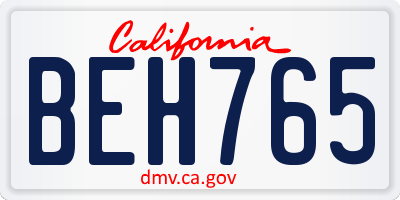 CA license plate BEH765