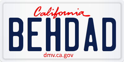 CA license plate BEHDAD