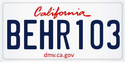 CA license plate BEHR103