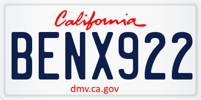 CA license plate BENX922