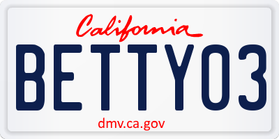 CA license plate BETTY03