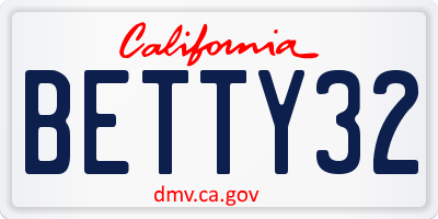 CA license plate BETTY32