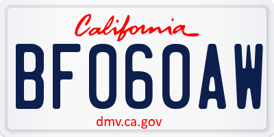 CA license plate BF060AW