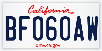 CA license plate BF06OAW