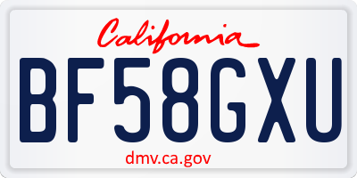 CA license plate BF58GXU