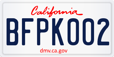 CA license plate BFPK002