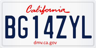 CA license plate BG14ZYL