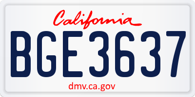 CA license plate BGE3637