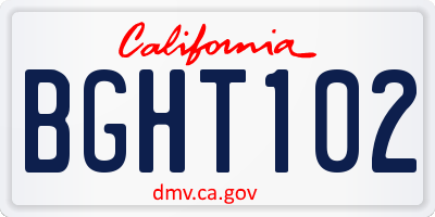 CA license plate BGHT102