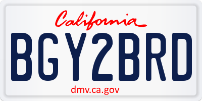 CA license plate BGY2BRD