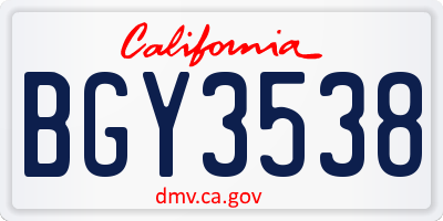 CA license plate BGY3538