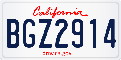 CA license plate BGZ2914