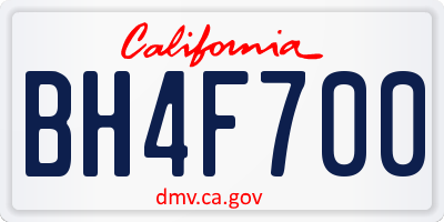 CA license plate BH4F700