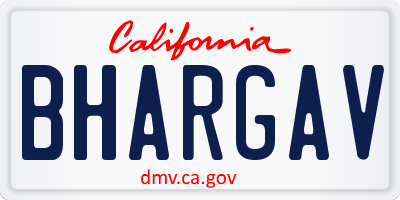 CA license plate BHARGAV