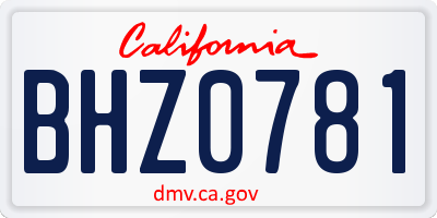 CA license plate BHZ0781