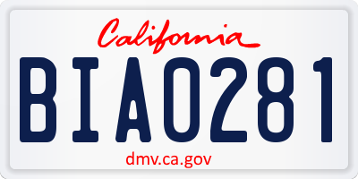 CA license plate BIA0281